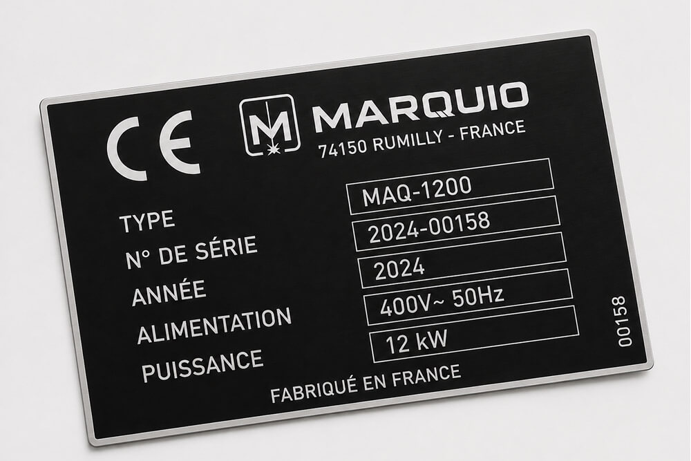 Plaque CE industrielle gravée par Marquio