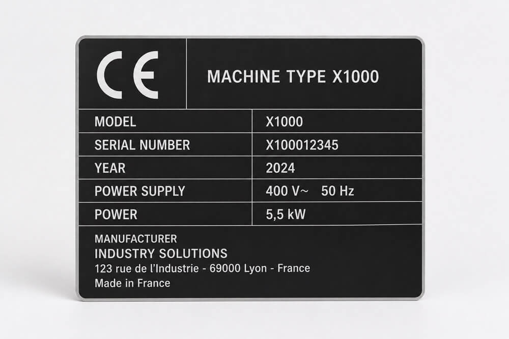 Plaque CE industrielle gravée par MARQUIO
